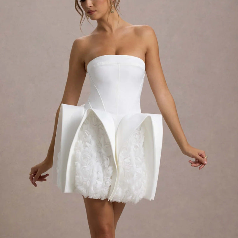 New Sexy White Bra U-shaped Flower Dress