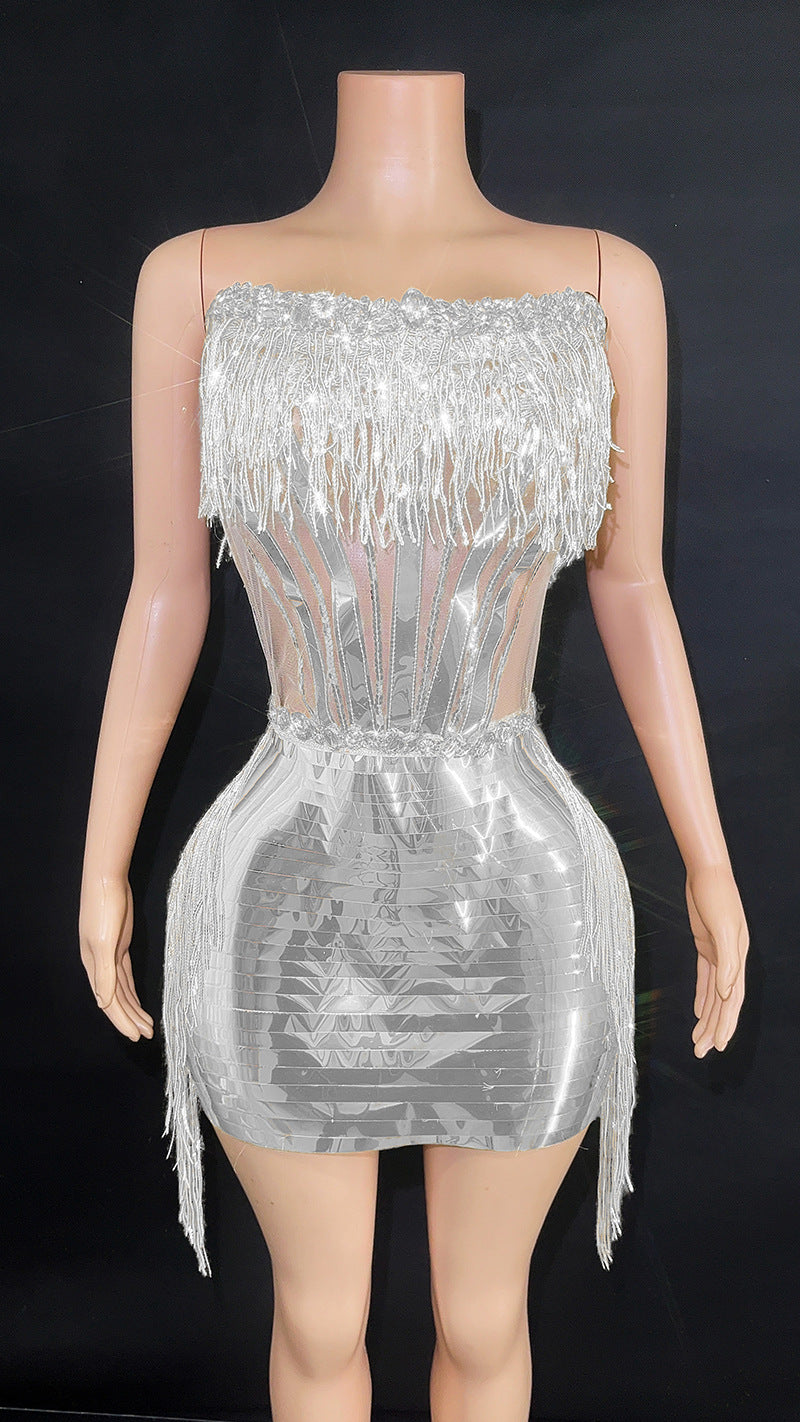Women's Fashion Hip Tassel Tube Top Short Skirt