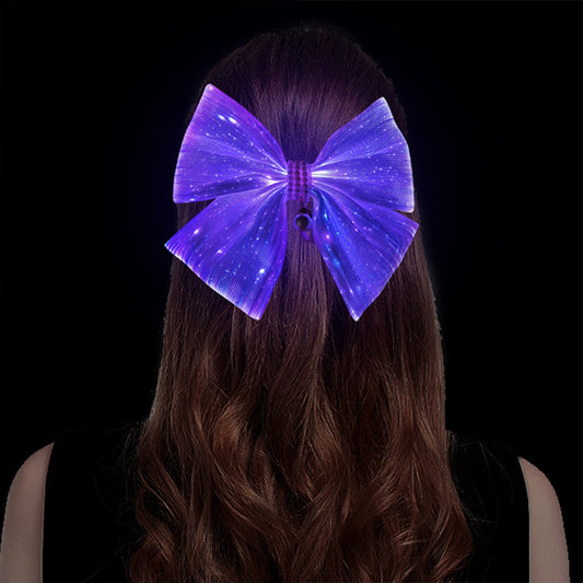Luminous Barrettes Bowknot Optical Fiber Hair Accessories LED Disco