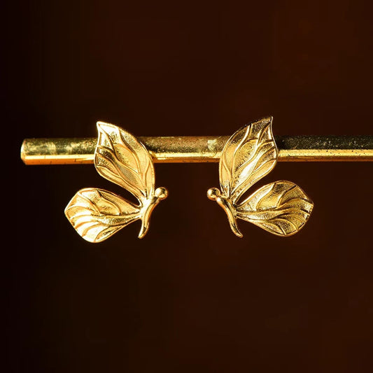 18K Golden Butterfly Ear Studs Yellow Leaf Ear Studs Personalized Minority