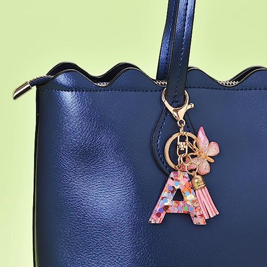 Resin English Letter Epoxy Butterfly Pendant Key Ring