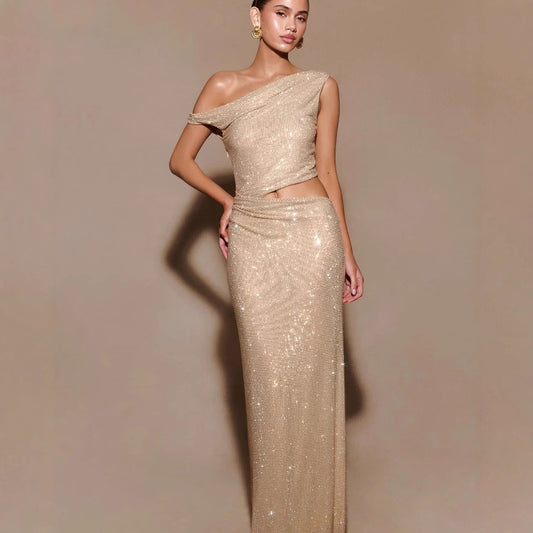Crossbody Waist-leaking Slim Rhinestone Dress