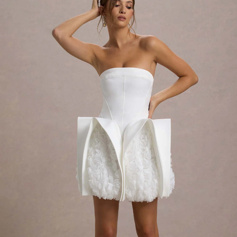 New Sexy White Bra U-shaped Flower Dress