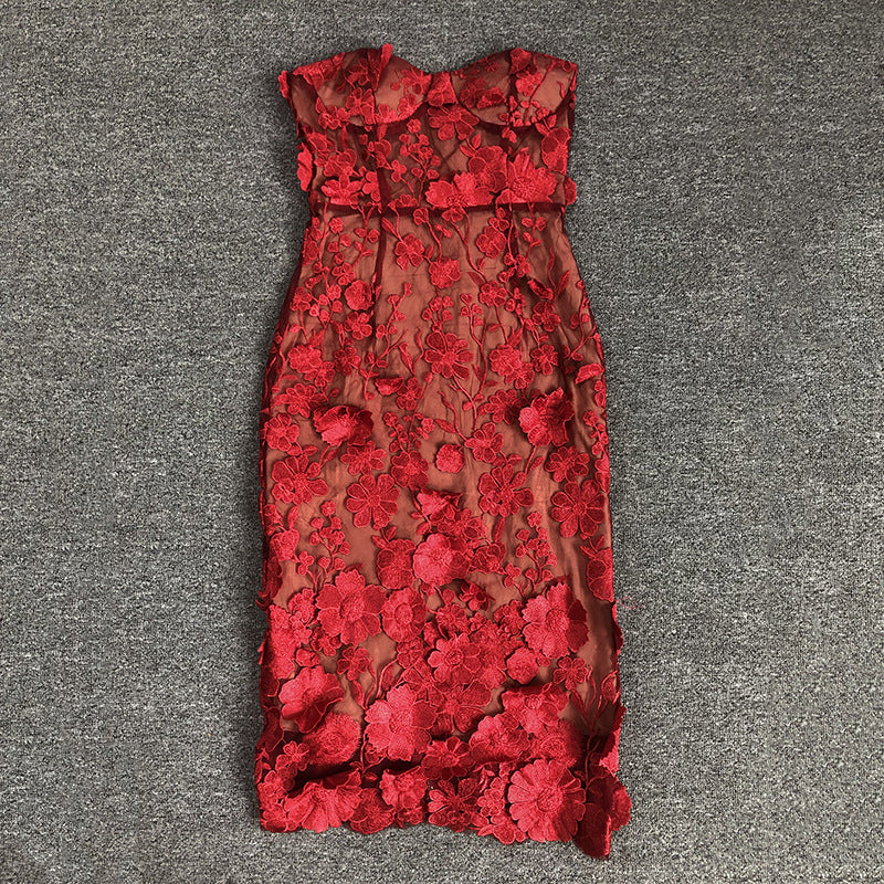 Women's Fashion Three-dimensional Flower Embroidery Dress