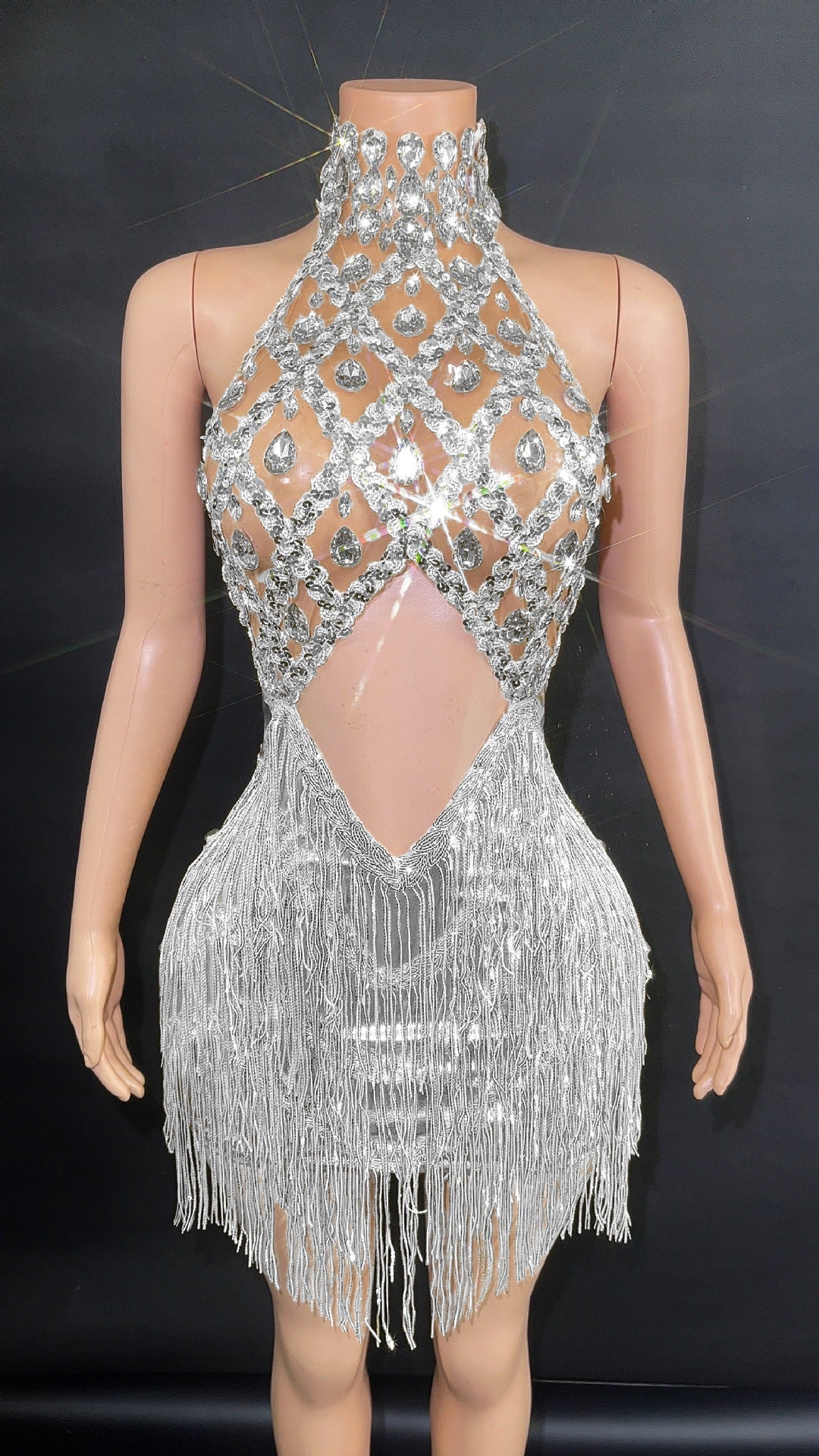 Women's Sequined Tassel Full Diamond Halter Dress
