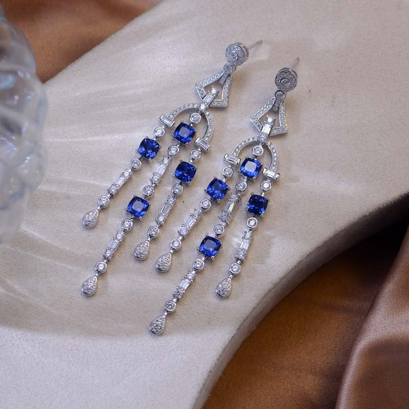 Sapphire 925 Silver Plated Ladies Tassel Eardrops