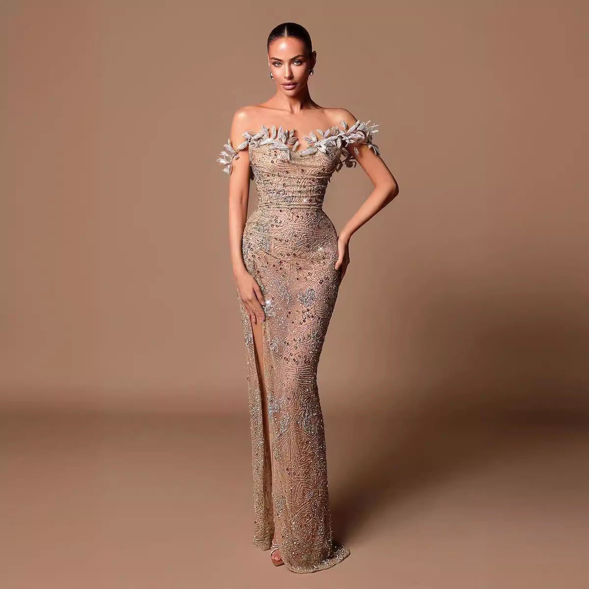 Fashion Off-shoulder Strapless Long Type Slit Dress