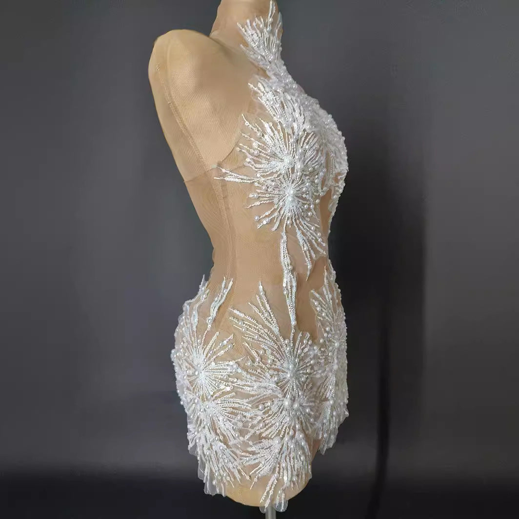 Fashion Halter Slip Dress Skin Color See-through Little Dress