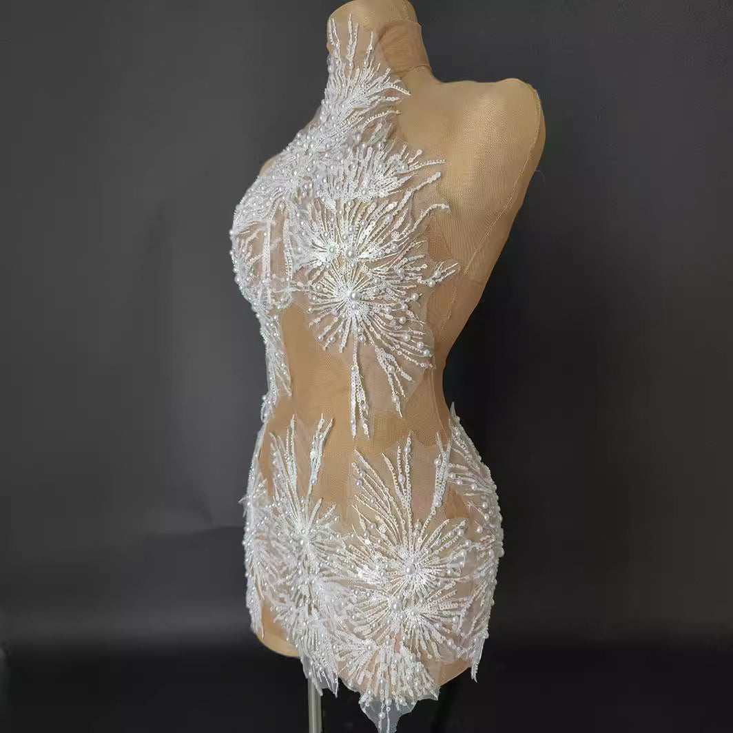 Fashion Halter Slip Dress Skin Color See-through Little Dress