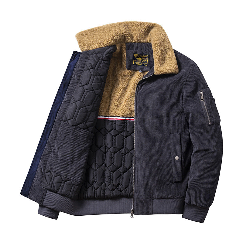 Autumn And Winter New Corduroy Cotton Coat Men's Fur Collar Casual