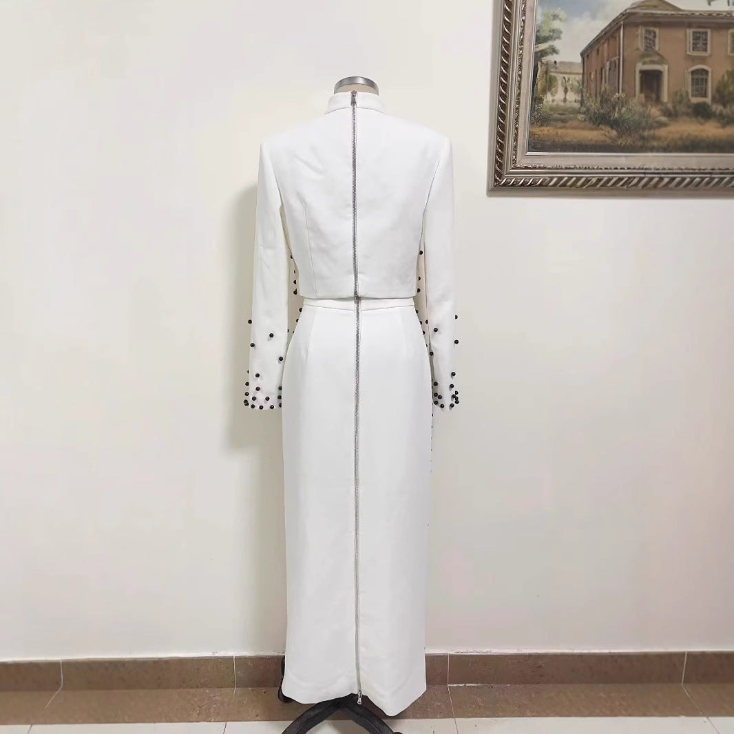 Ladies New Half Turtleneck Beaded Suit