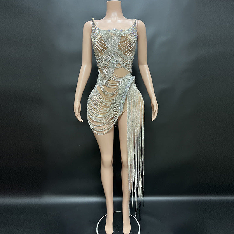 Crystal Tassel Birthday Photo Shoot Dress Women's Ball Gown