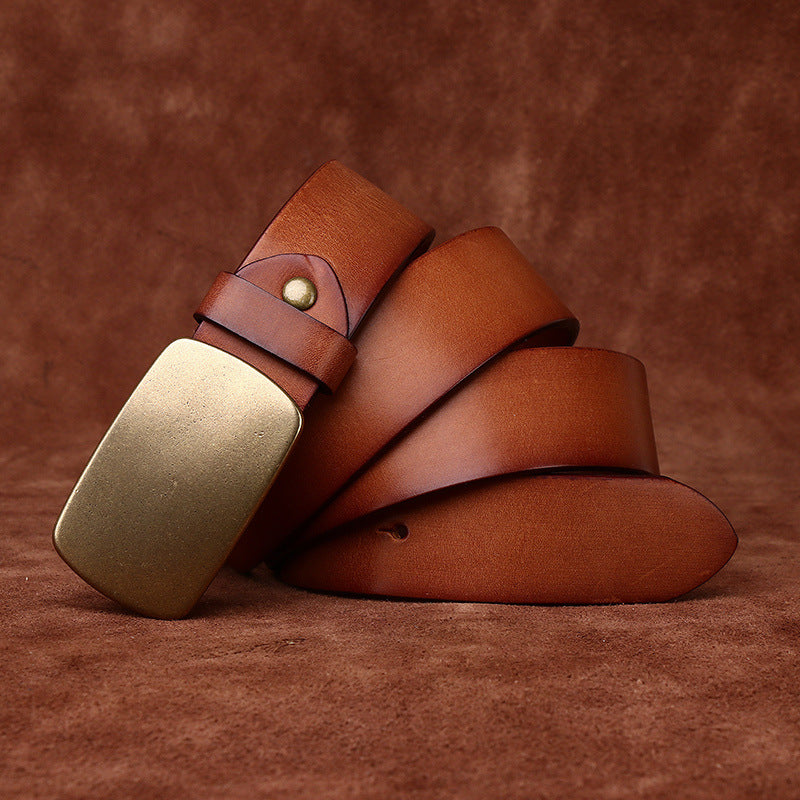 Wide Top Layer Smooth Buckle Retro Frosted Belt