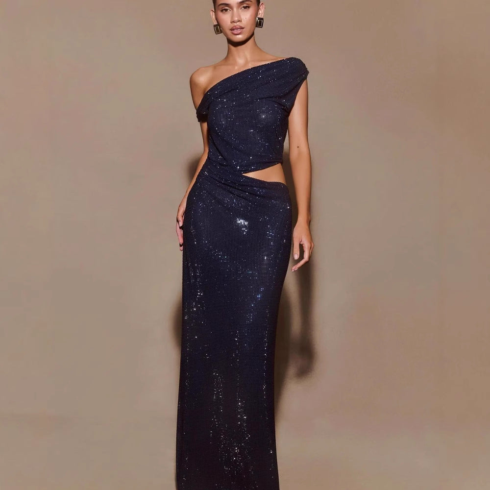 Crossbody Waist-leaking Slim Rhinestone Dress