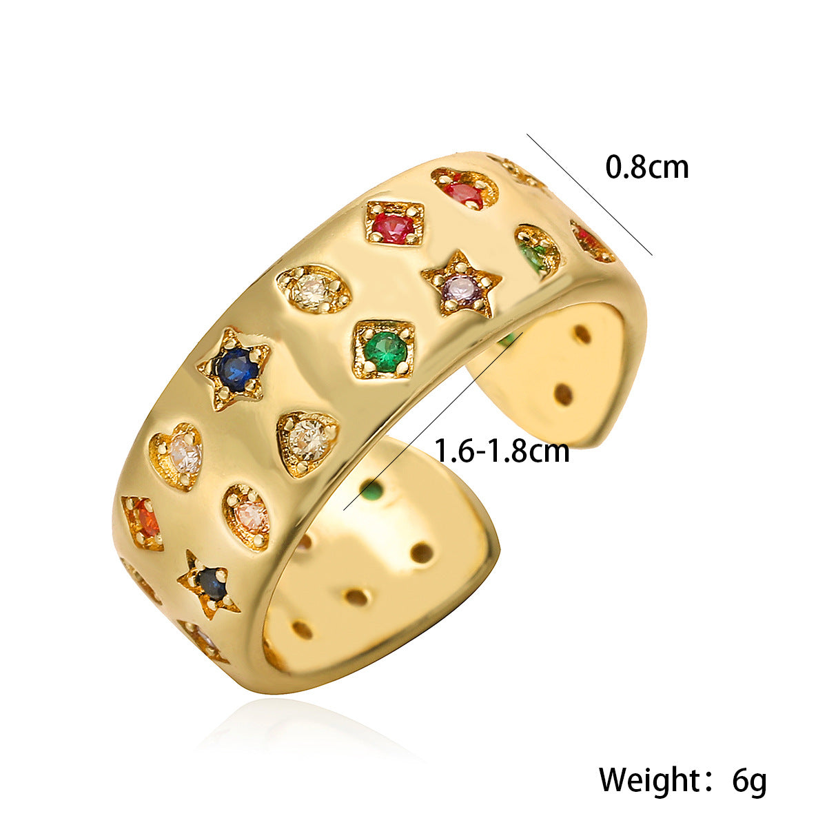 Personality Double Row Zircon Geometric Open Ring