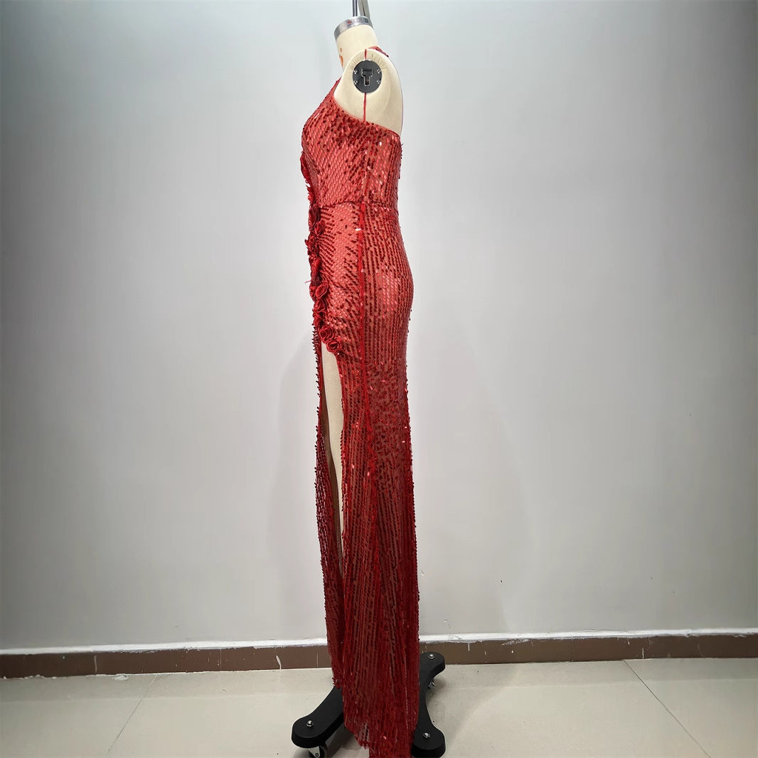 Backless Slim Fit Split Sequined Party Evening Dress
