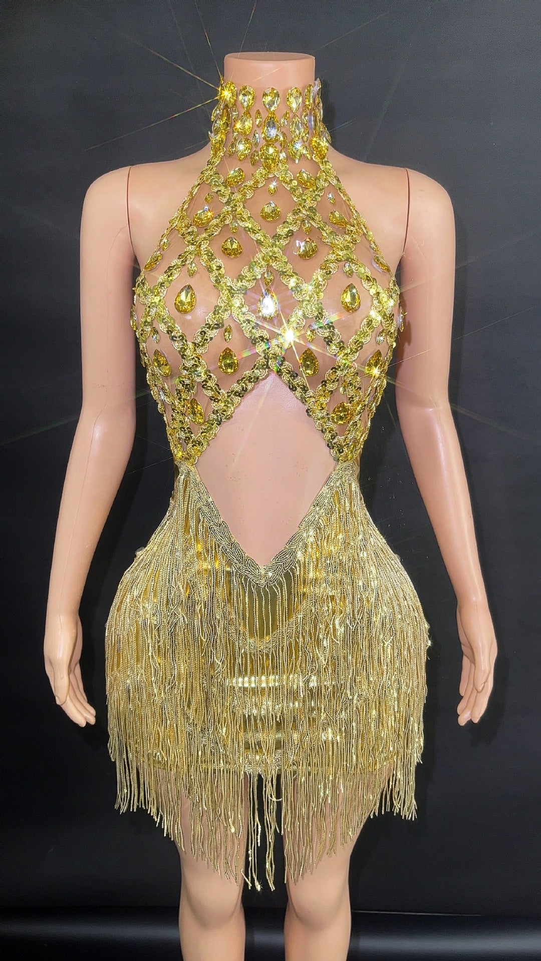 Women's Sequined Tassel Full Diamond Halter Dress