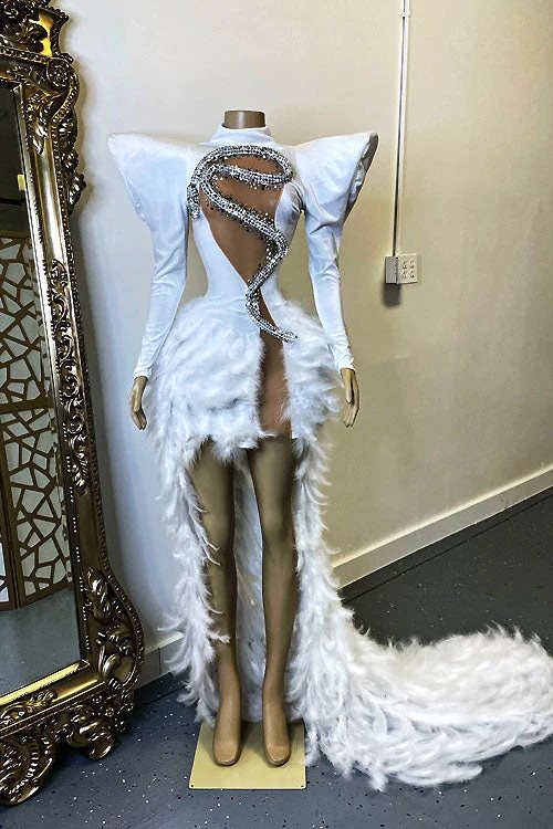 Rhinestone Feather Dress Party Stage