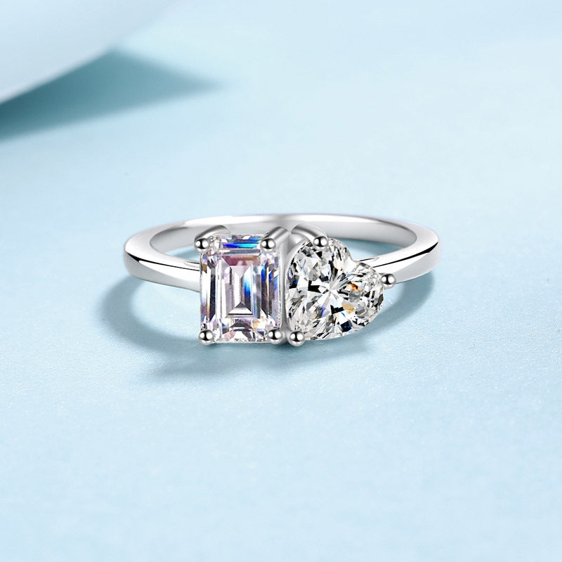 S925 Sterling Silver Cube Sugar Love 2 Karat Moissanite Ring