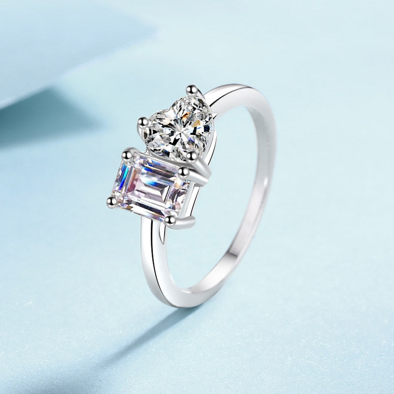 S925 Sterling Silver Cube Sugar Love 2 Karat Moissanite Ring