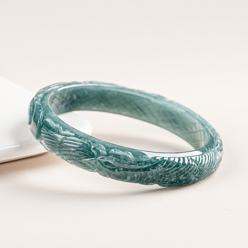 Natural Emerald Blue Water Positive Circle Three-dimensional Carved Bracelet