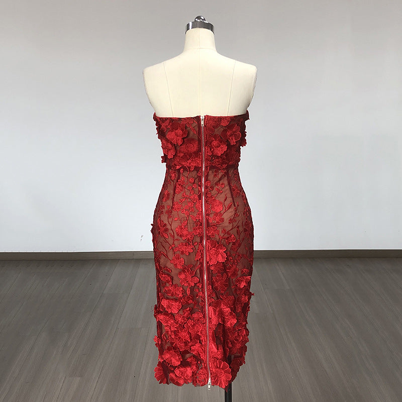 Women's Fashion Three-dimensional Flower Embroidery Dress
