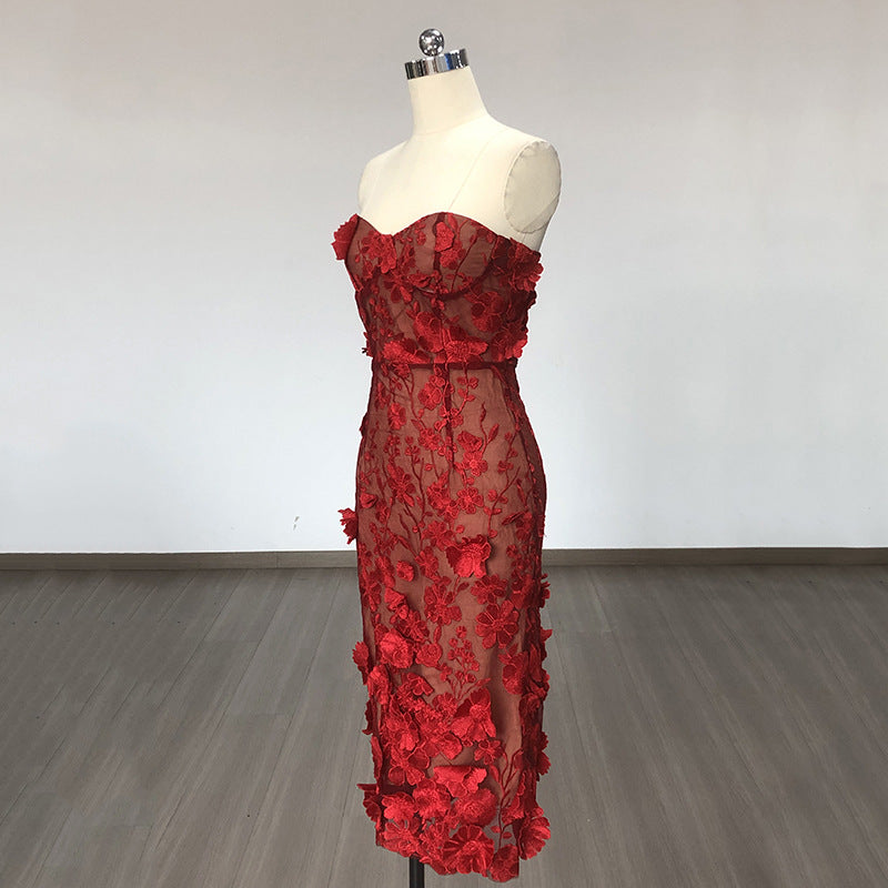 Women's Fashion Three-dimensional Flower Embroidery Dress