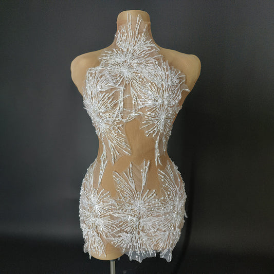 Fashion Halter Slip Dress Skin Color See-through Little Dress