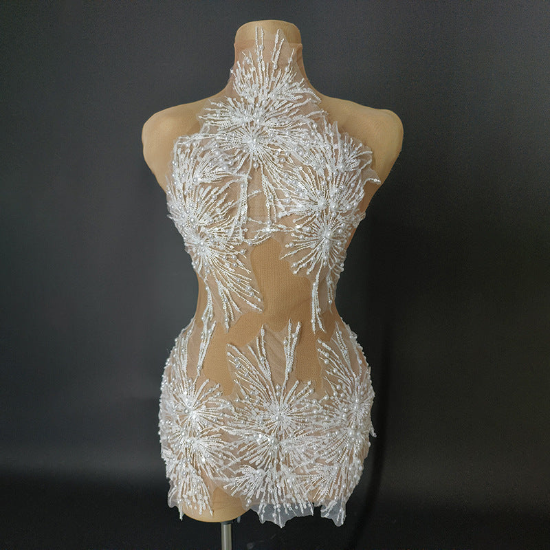 Fashion Halter Slip Dress Skin Color See-through Little Dress