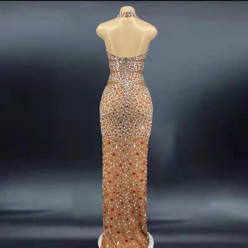 Glitter Rhinestone Prom Crystal Backless Dress Elegant