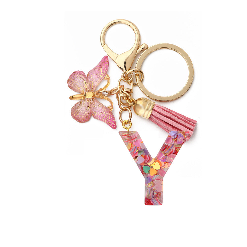 Resin English Letter Epoxy Butterfly Pendant Key Ring