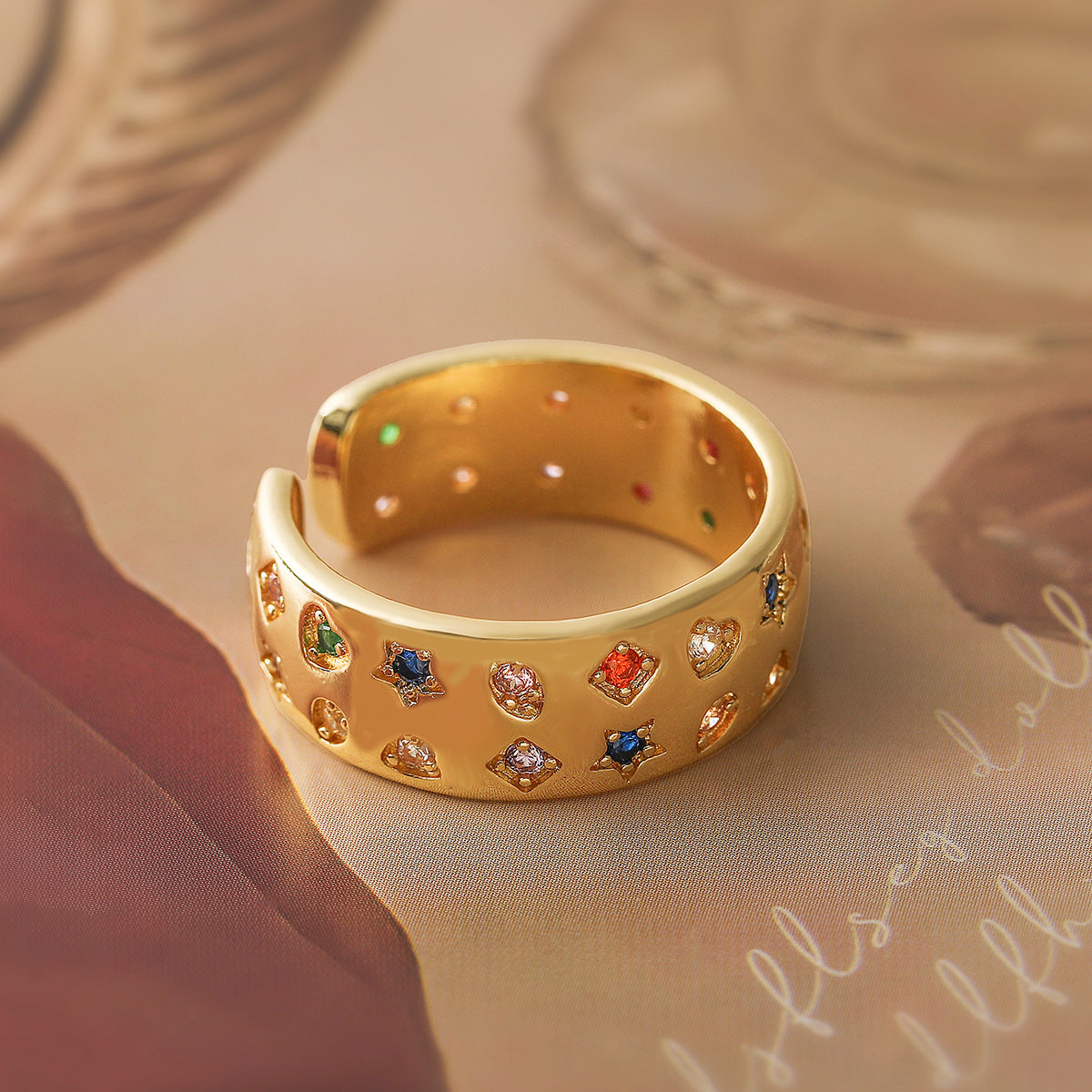 Personality Double Row Zircon Geometric Open Ring