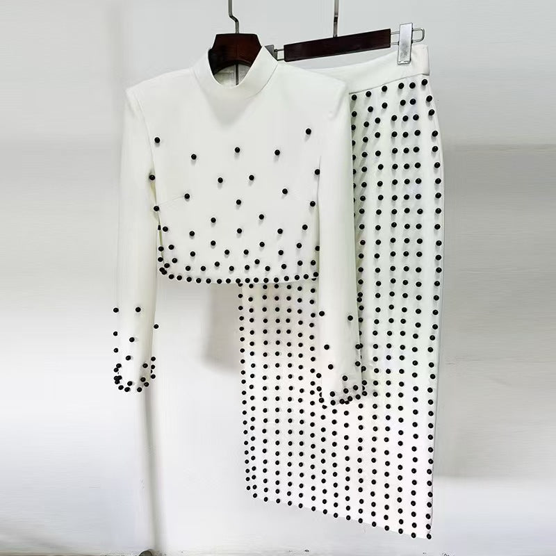 Ladies New Half Turtleneck Beaded Suit