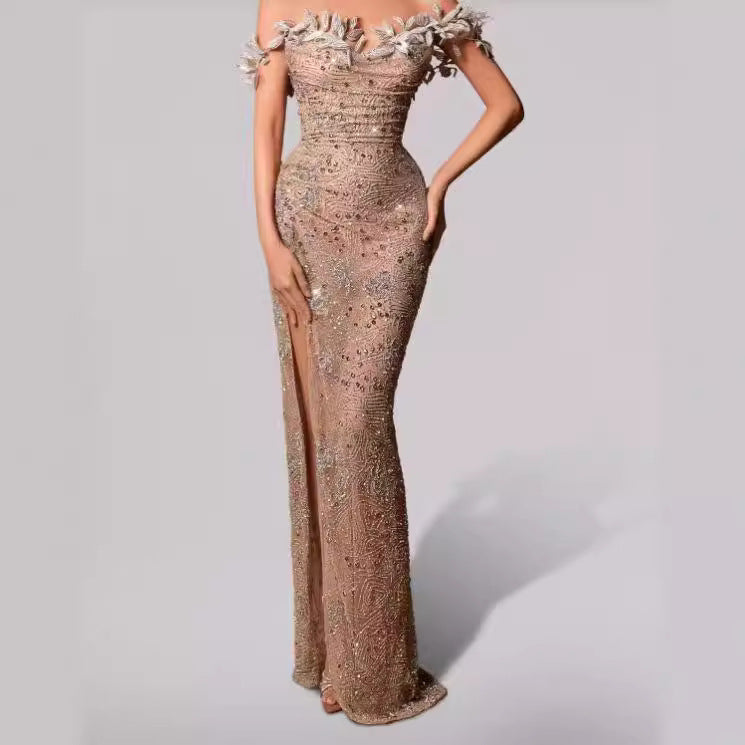 Fashion Off-shoulder Strapless Long Type Slit Dress