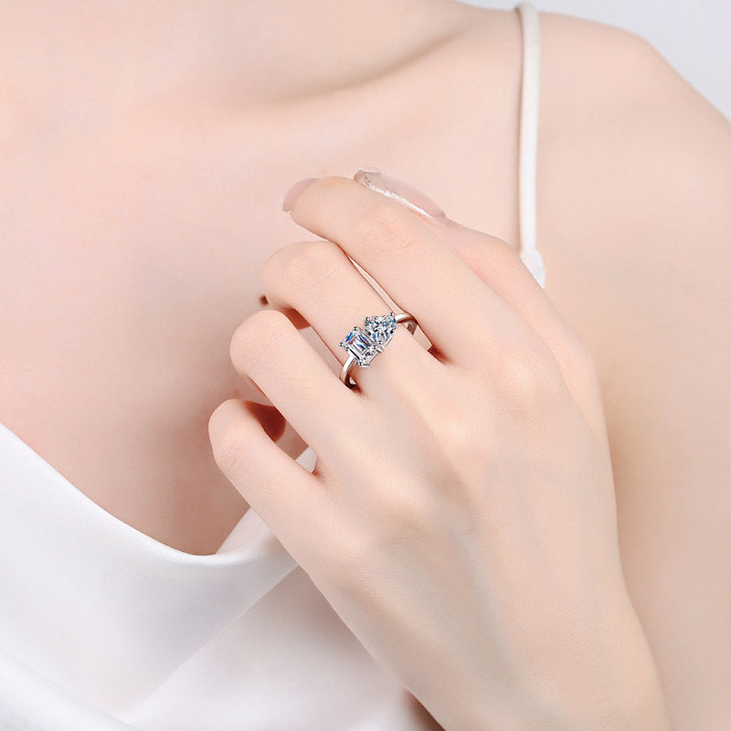 S925 Sterling Silver Cube Sugar Love 2 Karat Moissanite Ring