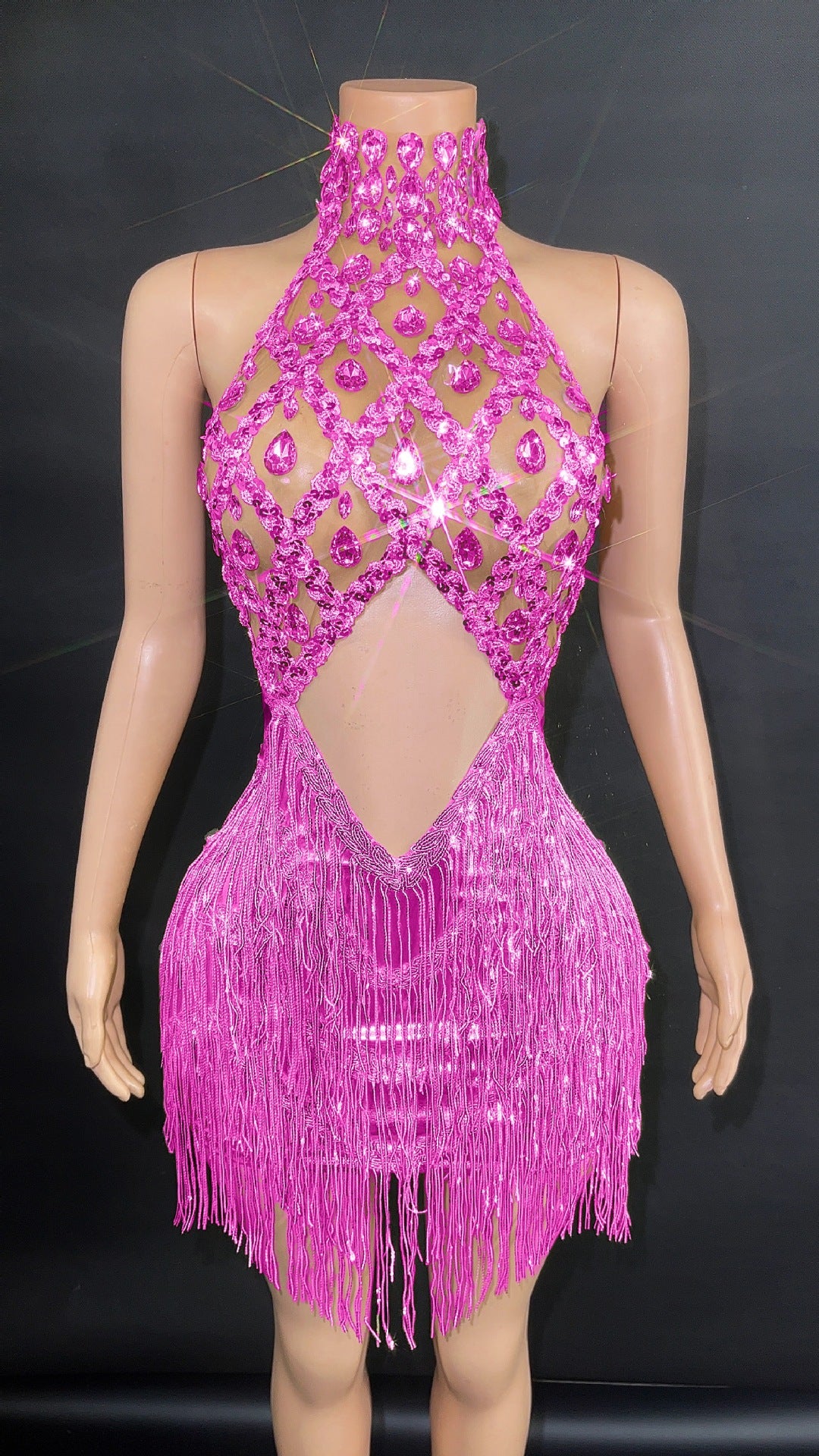 Women's Sequined Tassel Full Diamond Halter Dress