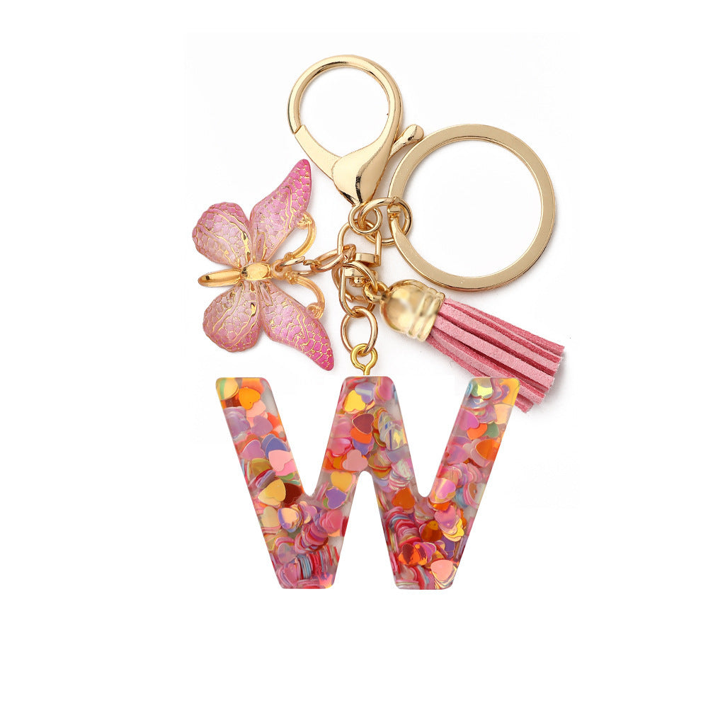 Resin English Letter Epoxy Butterfly Pendant Key Ring