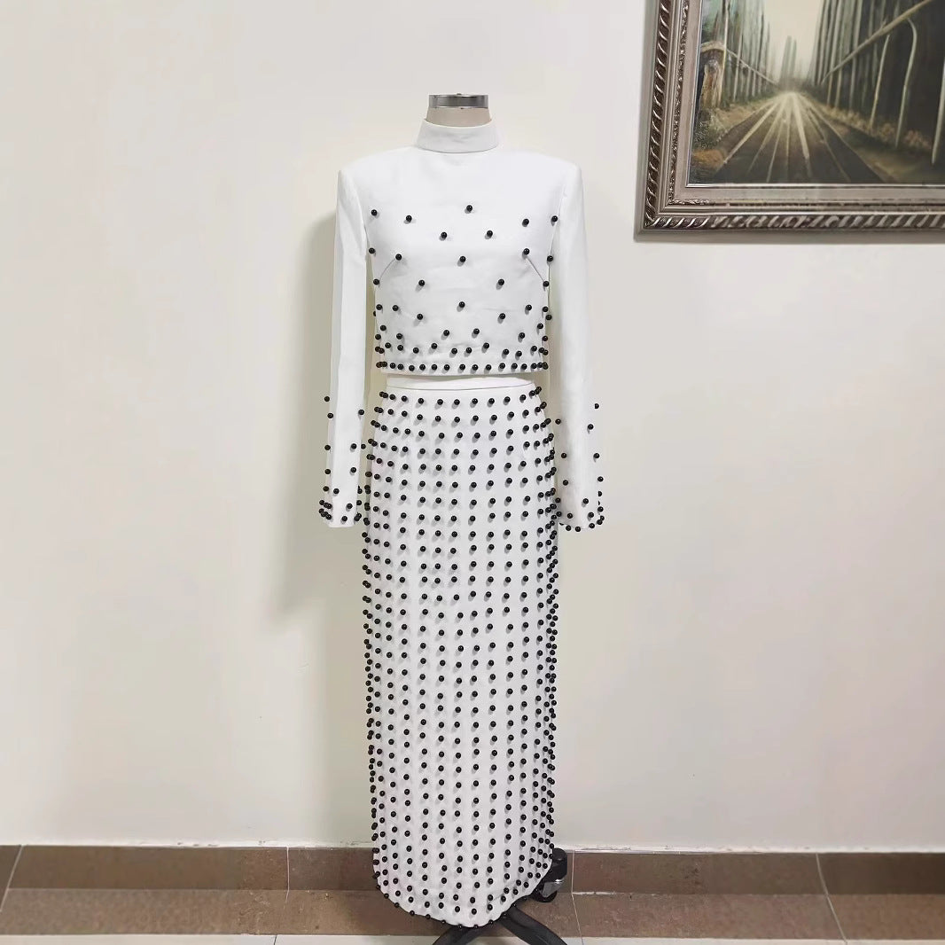 Ladies New Half Turtleneck Beaded Suit