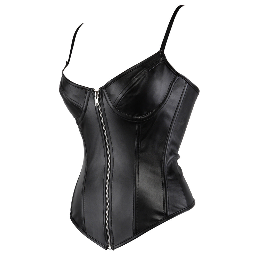 European And American Court PU Punk Tunic Women's Shoulder Strap Shapewear