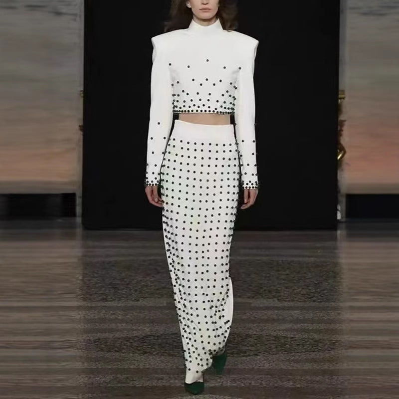 Ladies New Half Turtleneck Beaded Suit