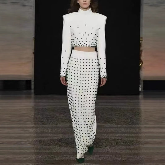 Ladies New Half Turtleneck Beaded Suit