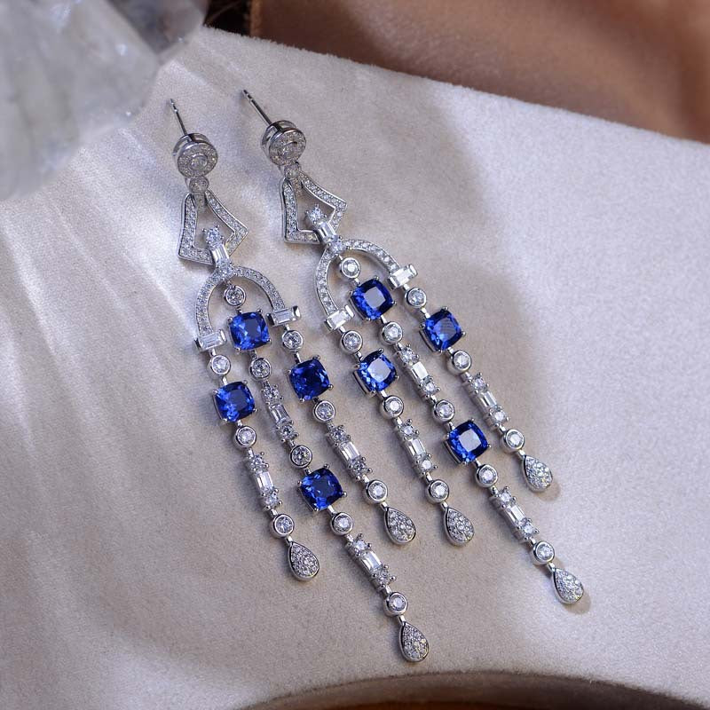 Sapphire 925 Silver Plated Ladies Tassel Eardrops