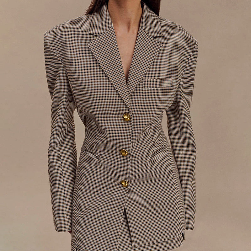Fashionable Elegant Black Plaid Lapel Suit Jacket