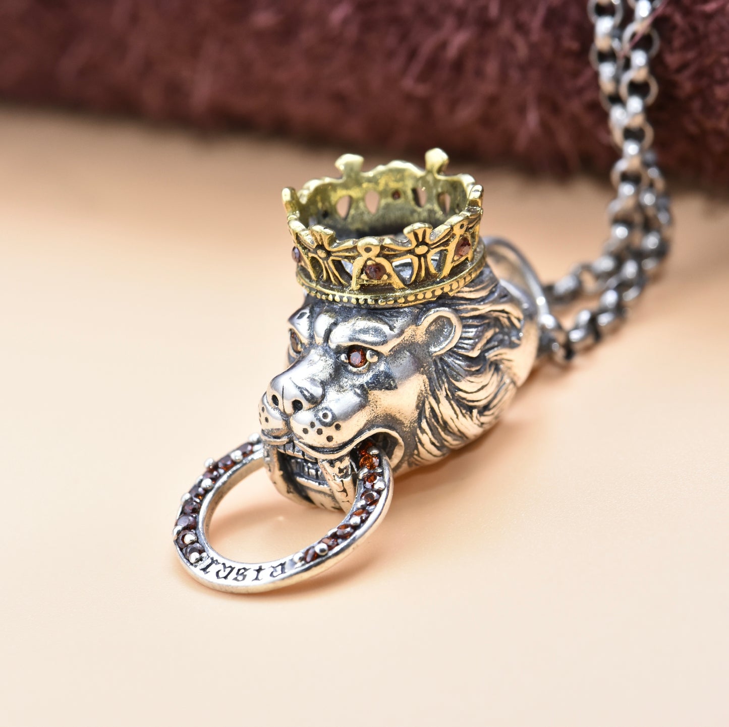 S925 Silver Vintage Lion Pendant Keychain Pendant