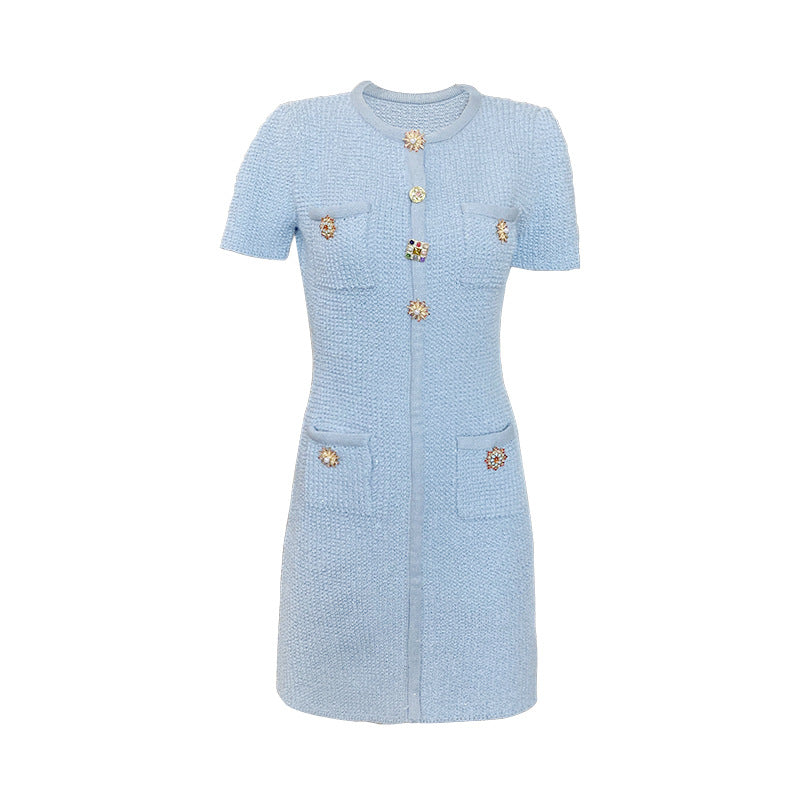 Knitted Short Sleeve Waist-controlled Dress