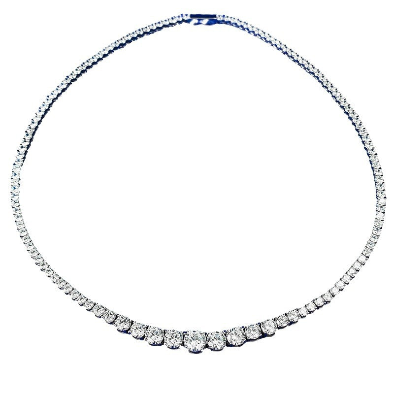 S925 Silver European And American Graceful And Fashionable Necklace Water Drop Round Diamond