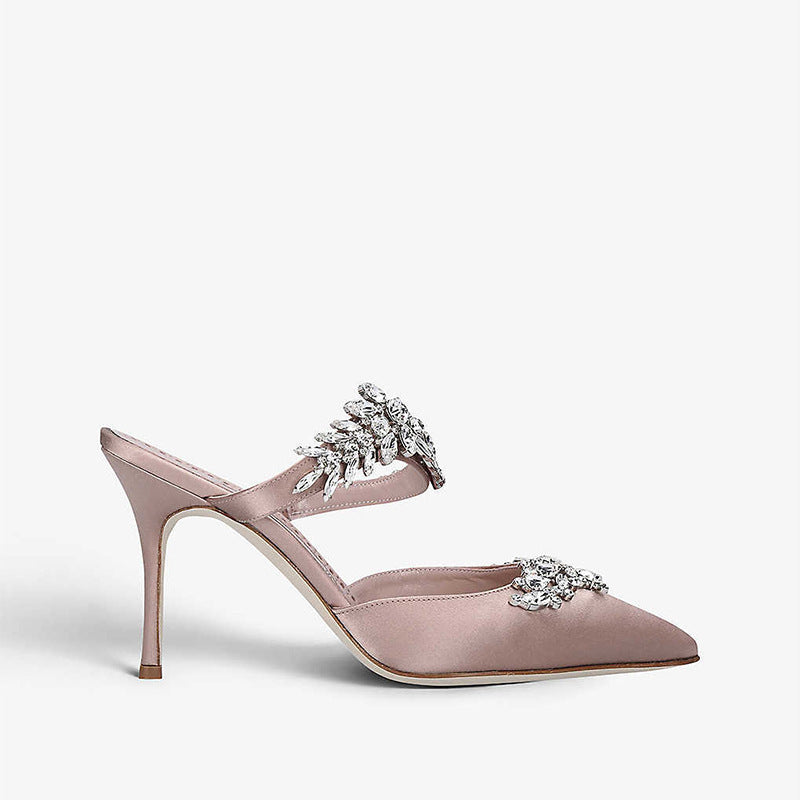French Pointed Stiletto Rhinestone Semi-slip Heels