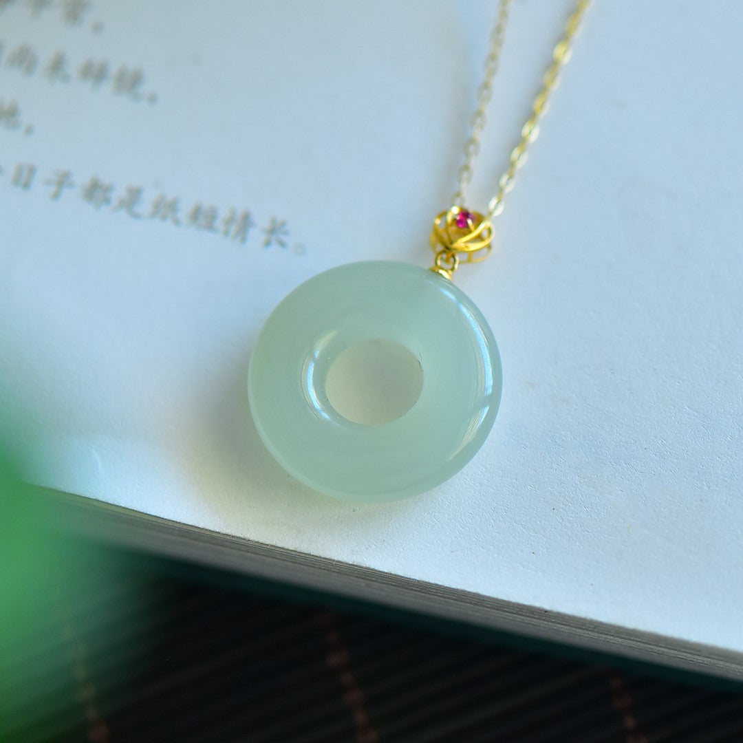 Hetian Jade Princess Buckle Pendant 18K Gold Necklace
