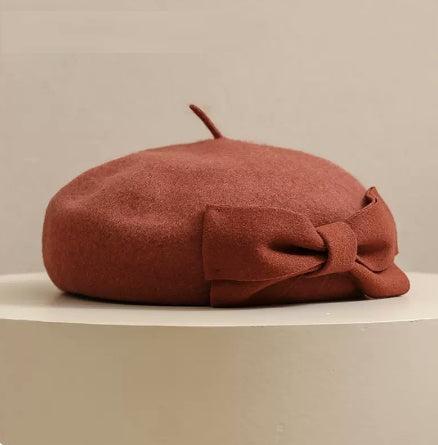 Bow Knot Wool Beret Women's Autumn And Winter Sweet Retro Wool Elegant