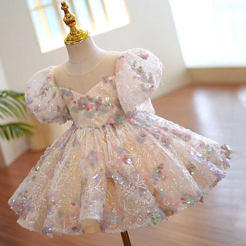 Girls Sequined Piano Costume Wedding Dress